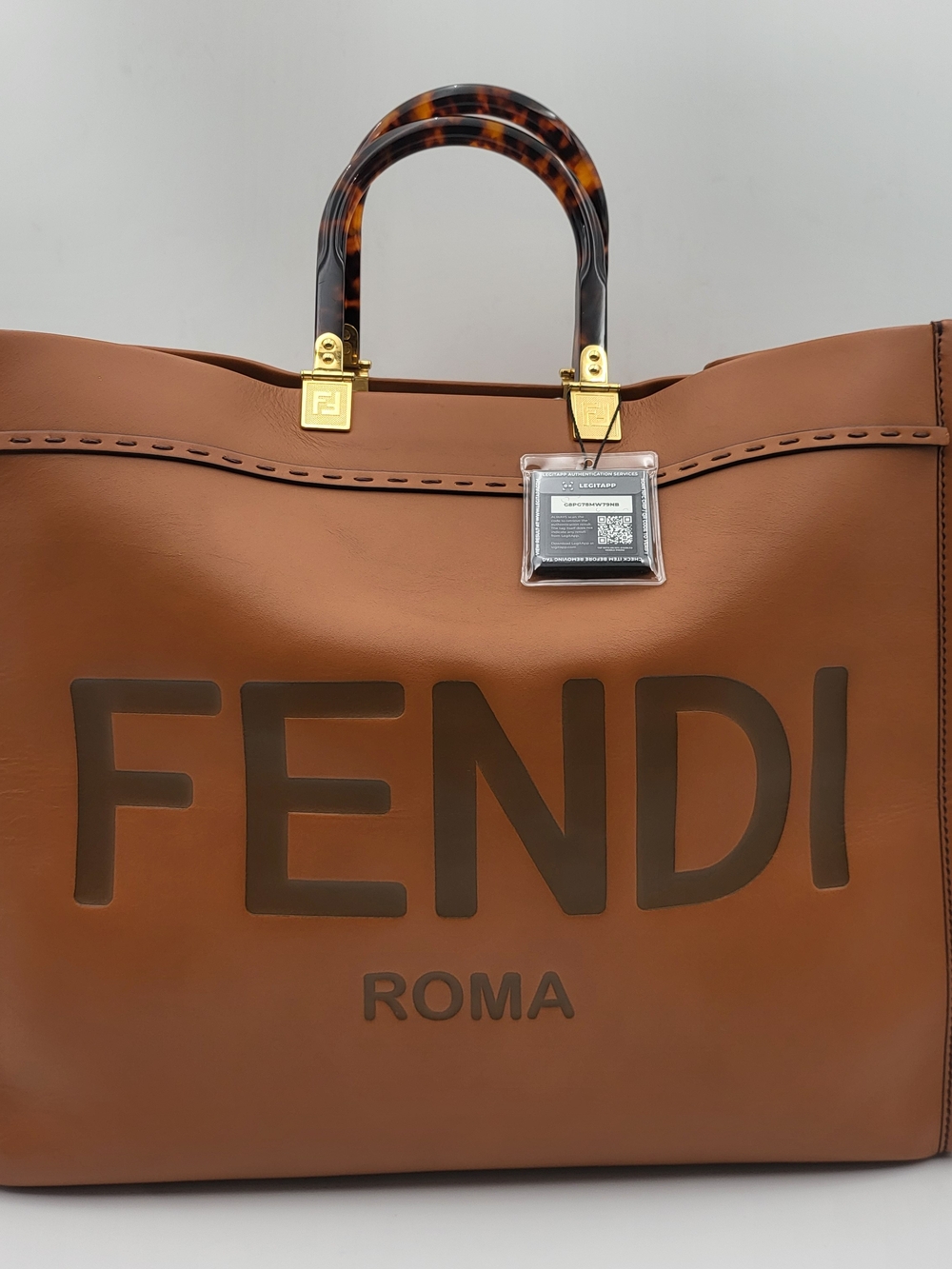 FENDI Vitello King Plexiglass GM Fendi Sunshine Shopper Tote Cuoio, Auth. w/COA.